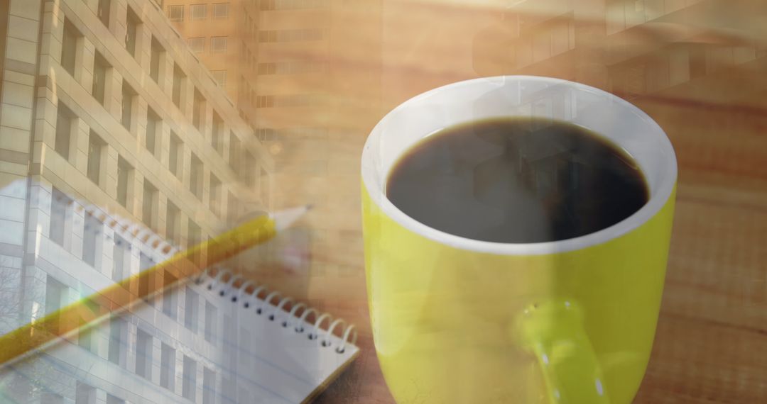 Cityscape Overlaid with Notes and Coffee for Business Inspiration