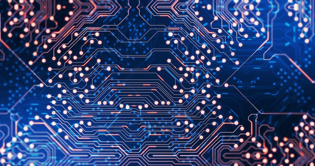 Dynamic Light Trails Over Circuit Board: Data Technology