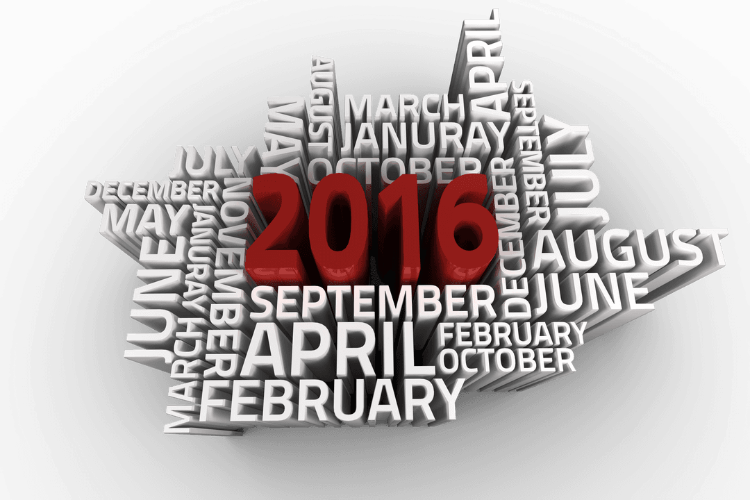 2016 Calendar Months Typography on Transparent Background
