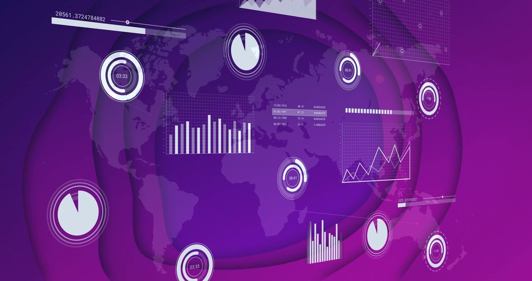Global Data Visualization with Graphs and Charts in Purple Tones