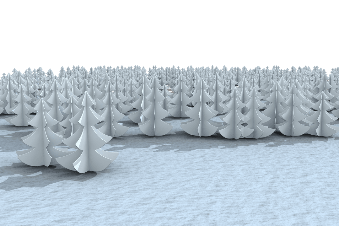 White Forest on Snowy Landscape Isolated Transparent Illustration