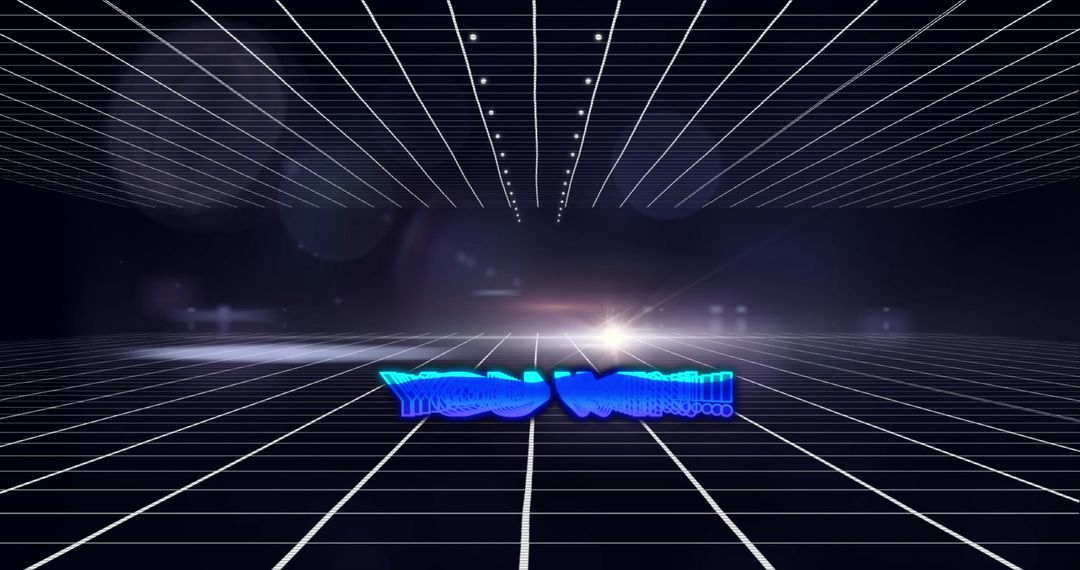 Retro Futuristic Hologram Grid and Text Art