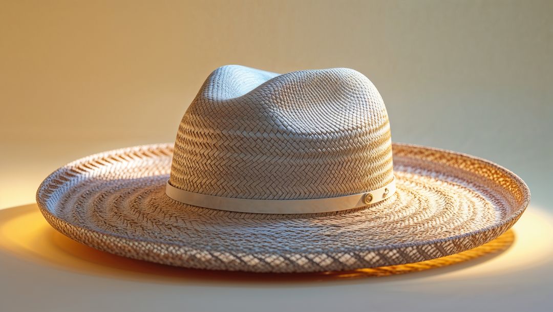 Stylish Straw Hat with Herringbone Weave in Minimalist Beige Decor