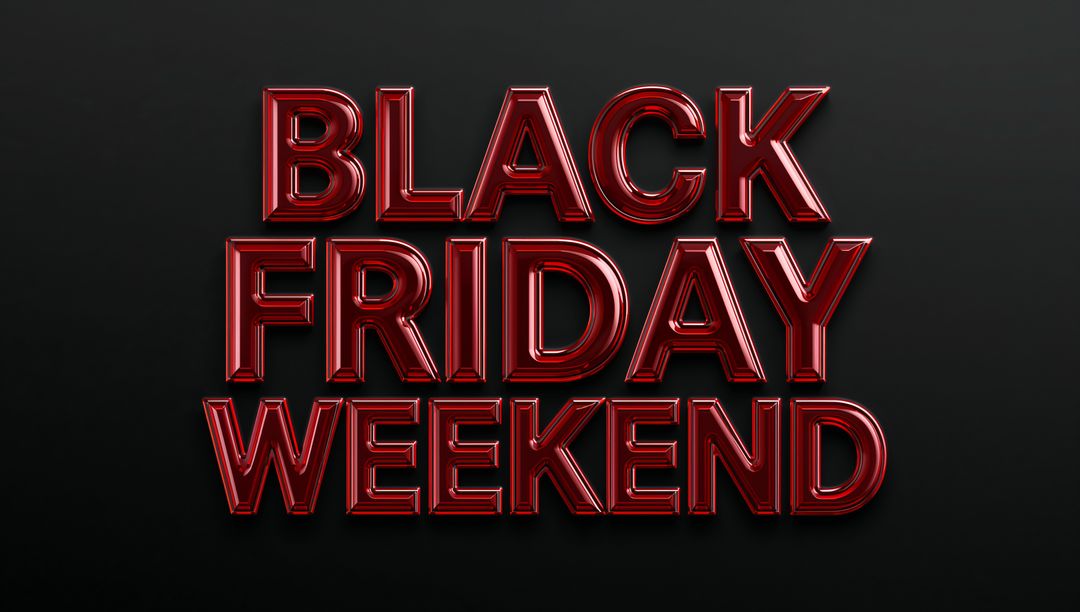 Glossy Red 3D Black Friday Weekend Typography Featuring Metallic Shine on Dark Backdrop