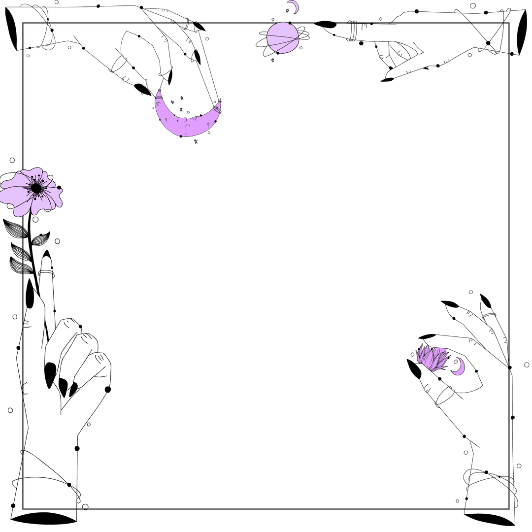 Mystical Hand Drawing with Celestial and Floral Elements on Transparent Background