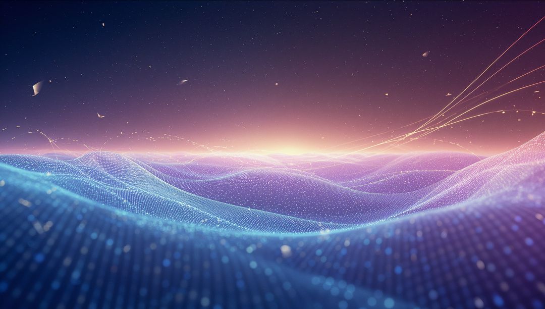 Futuristic Digital Abstract with Glowing Waves and Light Trails