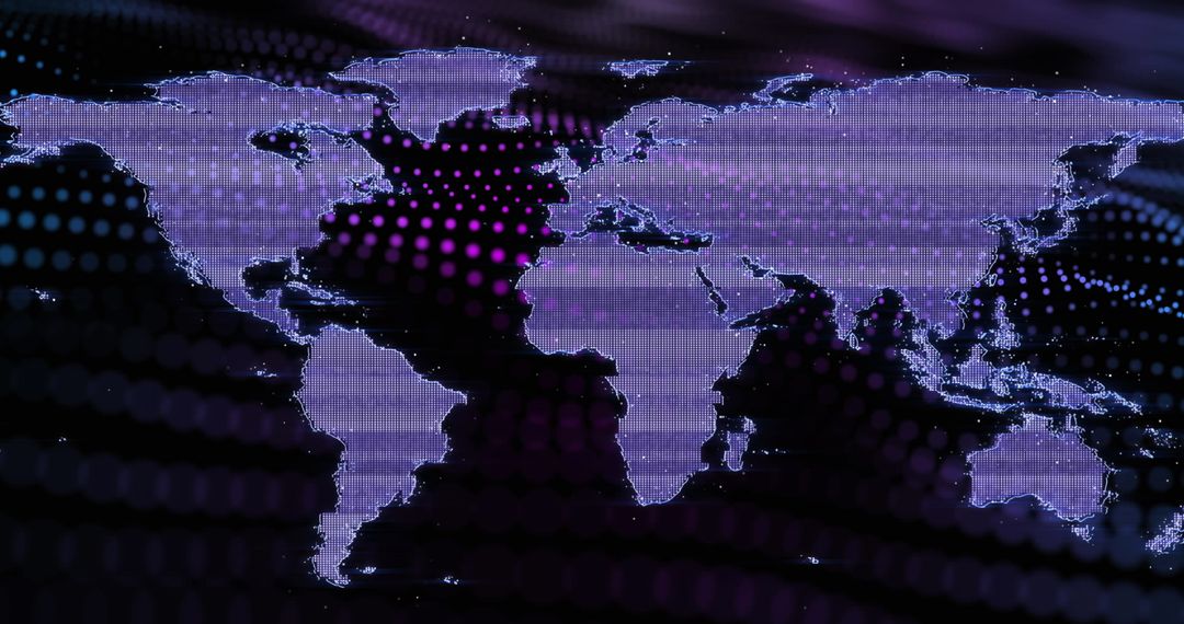 Digital World Map with Glowing Dots on Dark Background