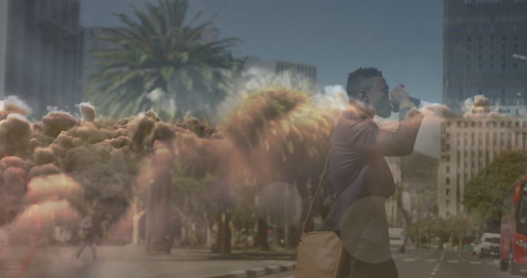 Surreal Business Journey Double Exposure City Clouds