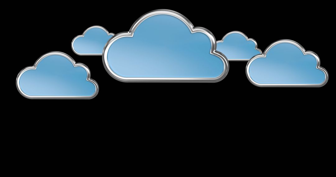 Blue Cloud Icons on Black Background Representing Digital Connectivity