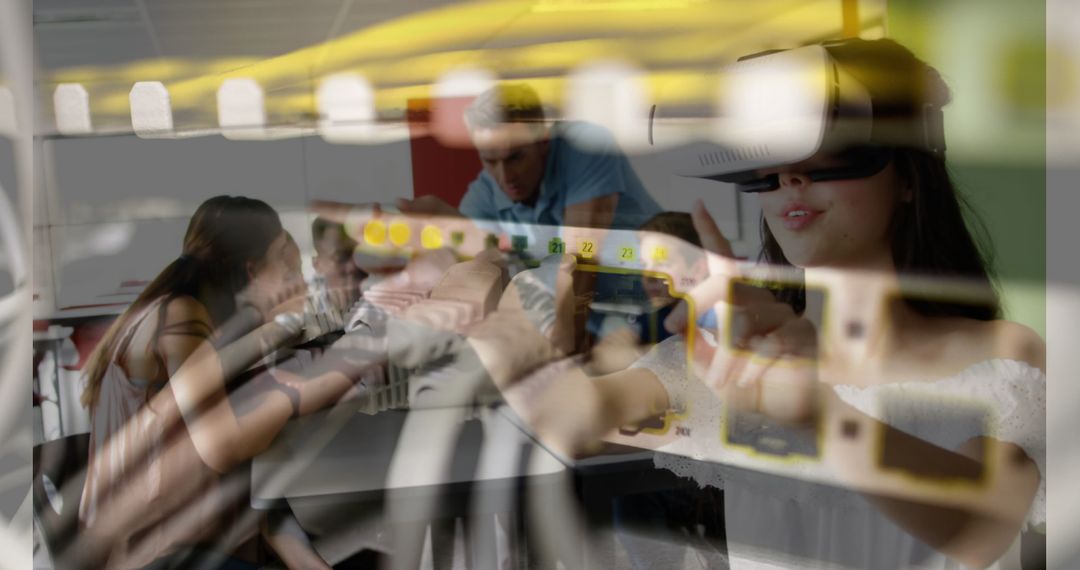 Girl Using VR Headset with Overlaid Data Center Connection Images