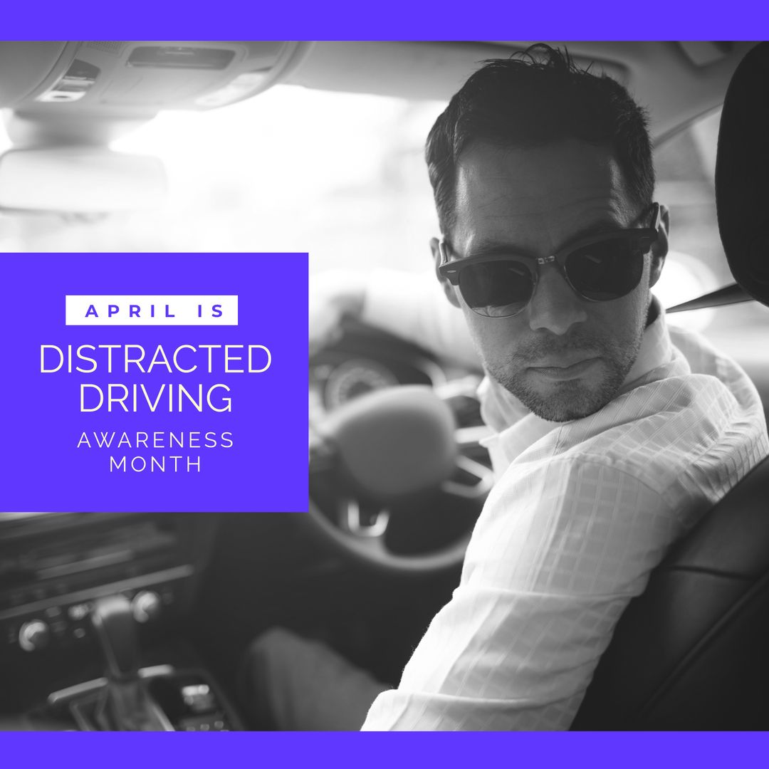 Distracted Driving Awareness Month Poster with Man Driving Car - Download Free Stock Templates Pikwizard.com