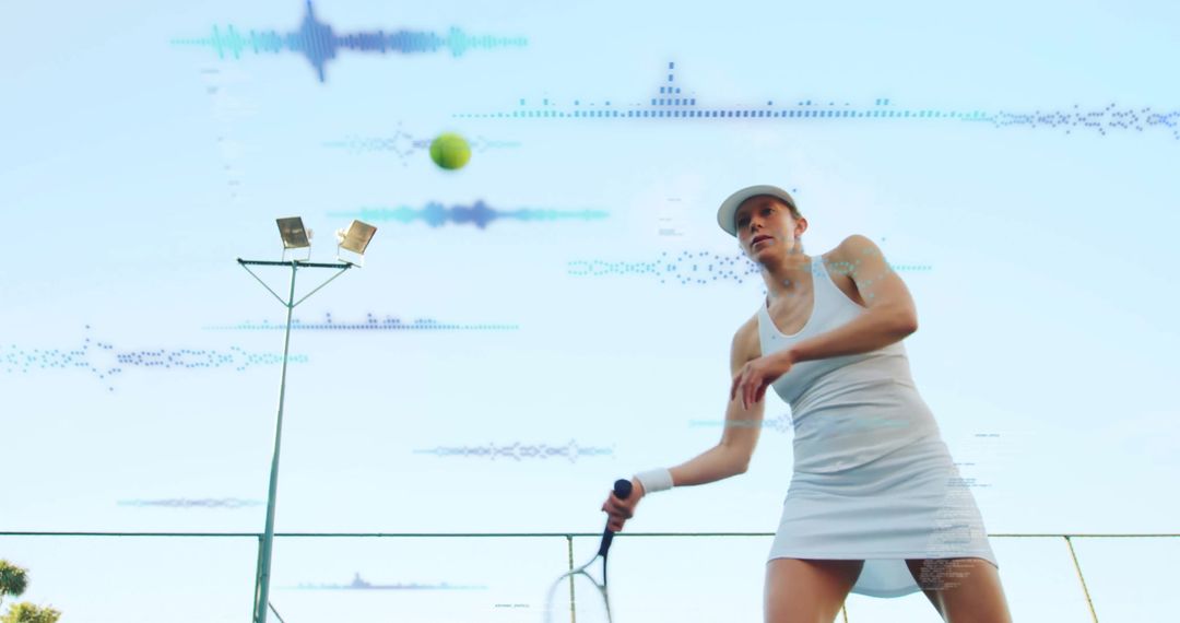 Female Tennis Player Swinging Racket for Dynamic Serve