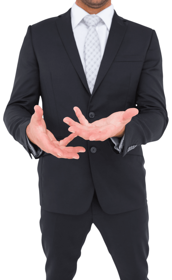 Businessman Gesturing Focus on Hands Transparent Background