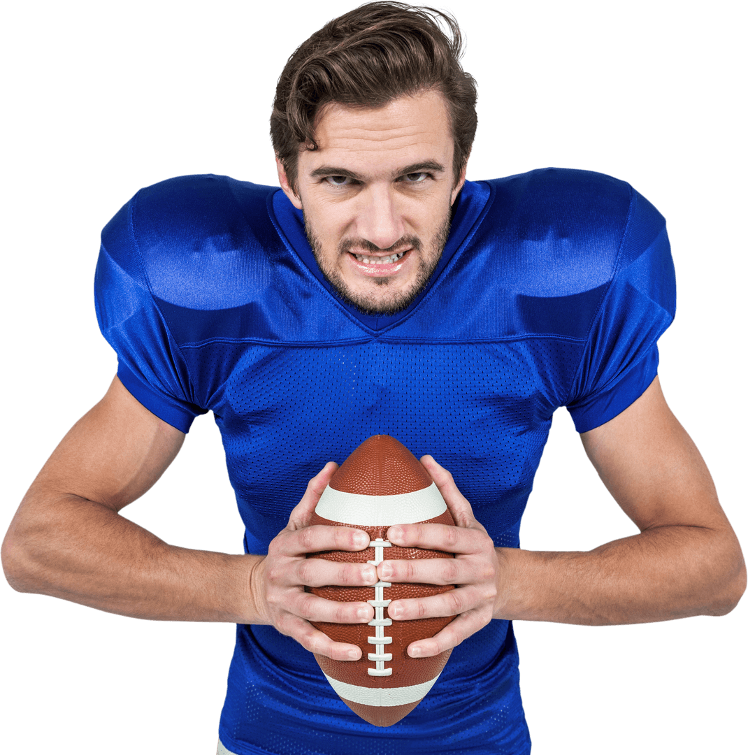 Determined Rugby Player Holding Ball Transparent Background