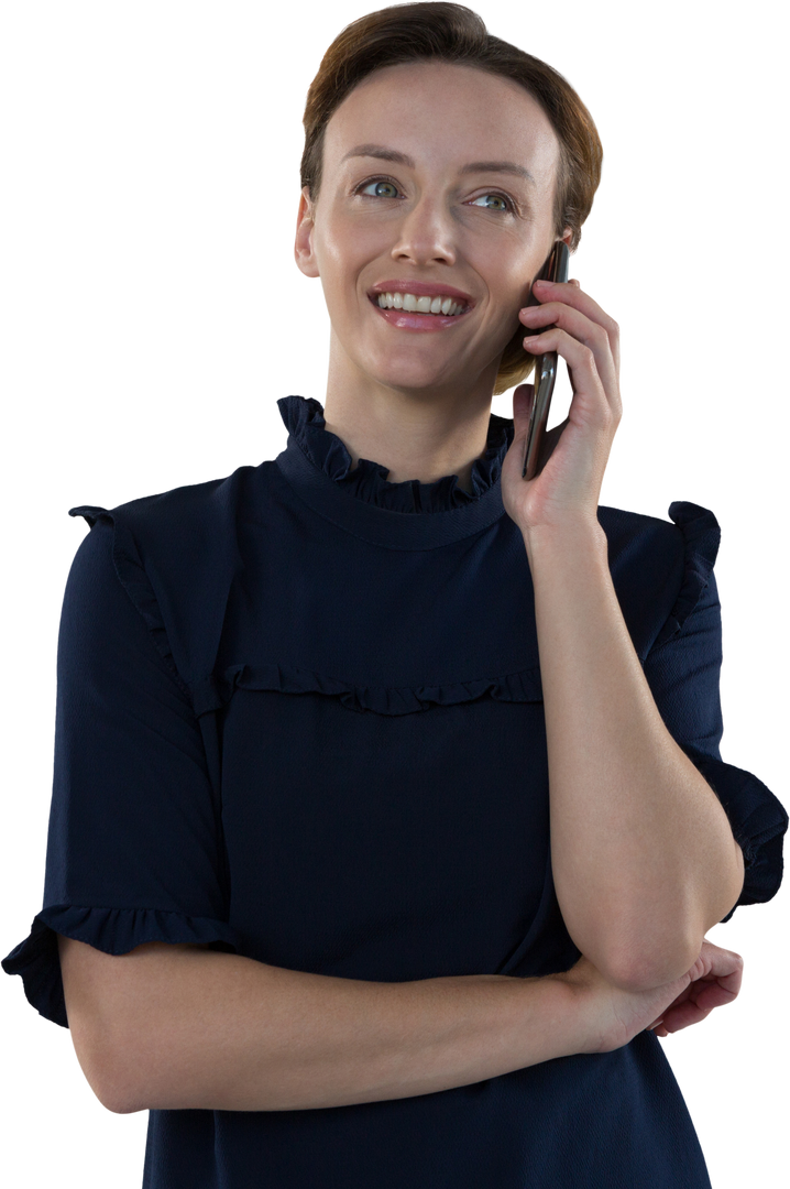 Caucasian Woman in Blue Dress Talking on Smartphone Transparent Background - Download Free Stock Images Pikwizard.com