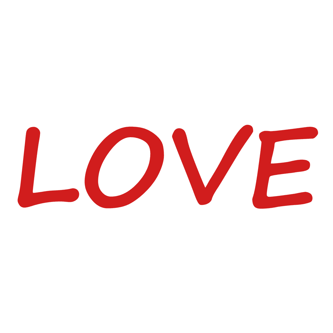 Red Love Text Illustration on Transparent Background for Romantic Design