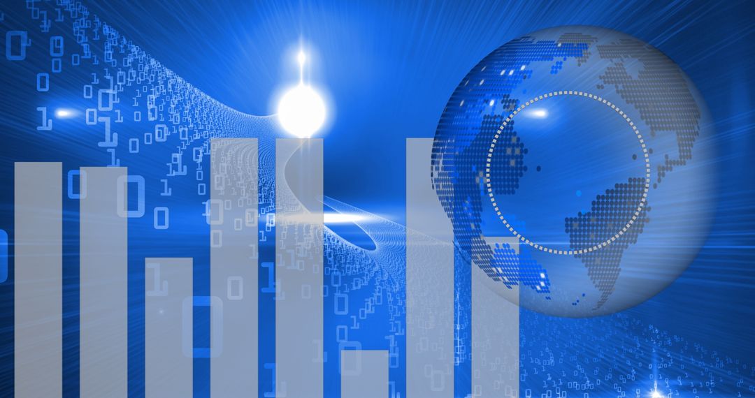 Futuristic Digital World with Binary and Bar Graph Design