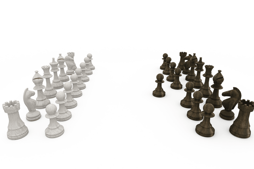 3D Transparent Chess Piece Standoff on White Background