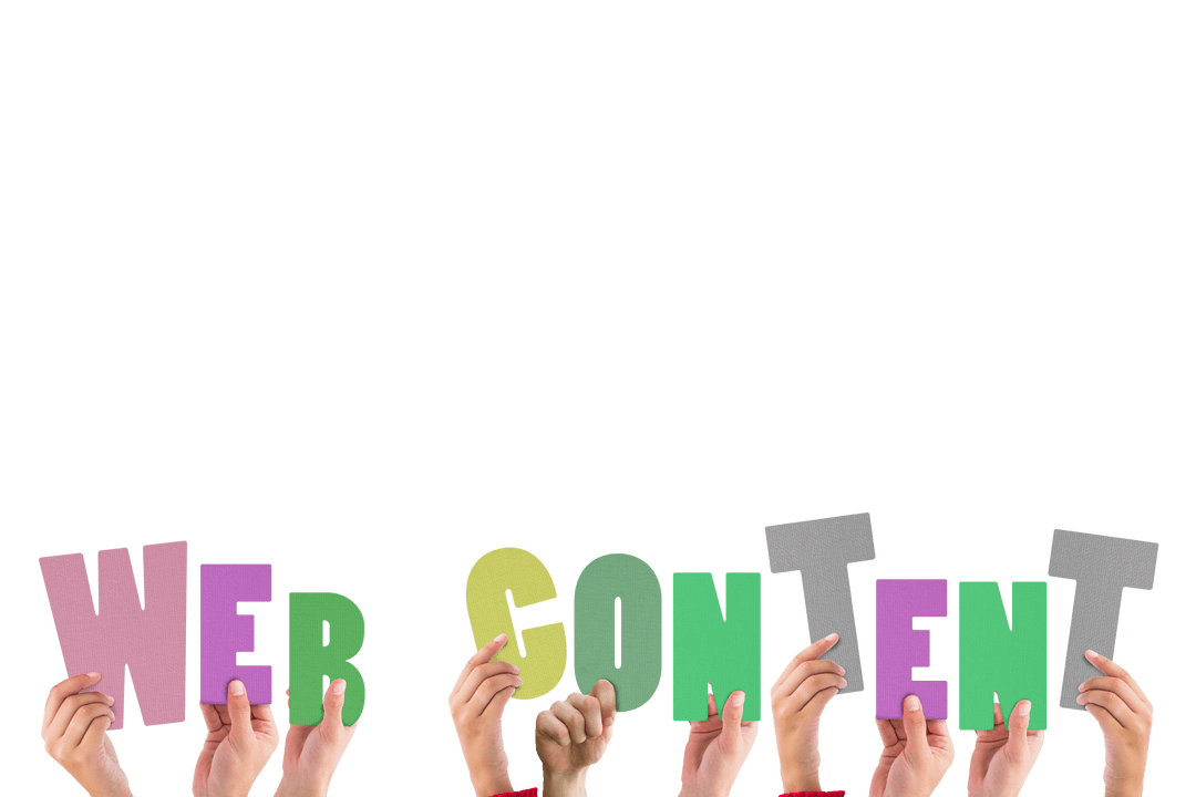 Transparent Hands Holding Colorful Web Content Letters