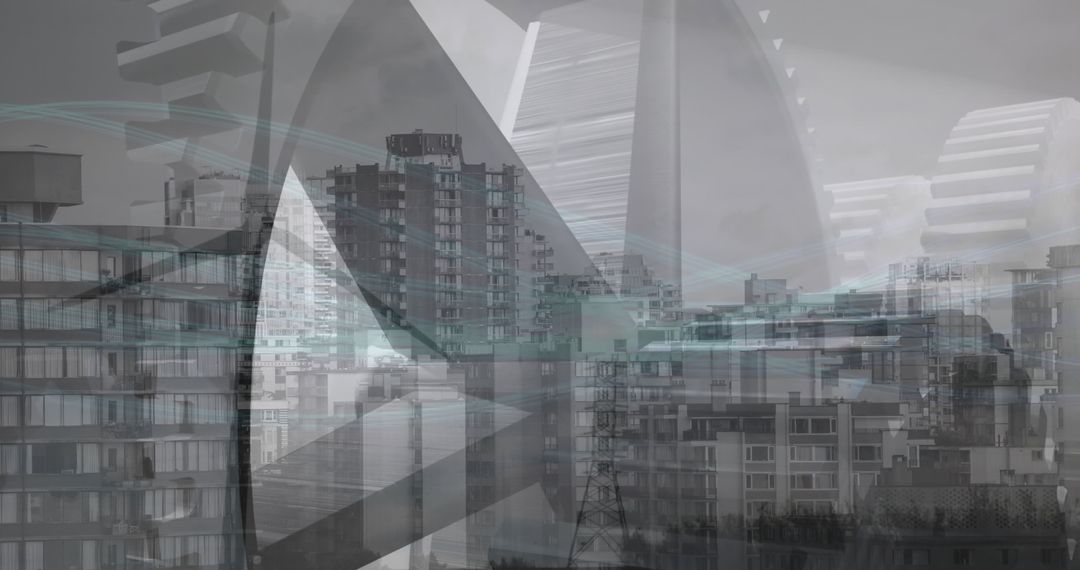 Futuristic Abstract Cityscape with Geometric Overlays - Free Images, Stock Photos and Pictures on Pikwizard.com