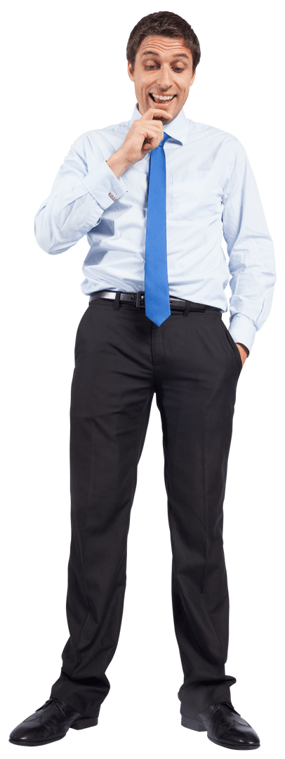 Confident Businessman in Blue Tie on Transparent Background