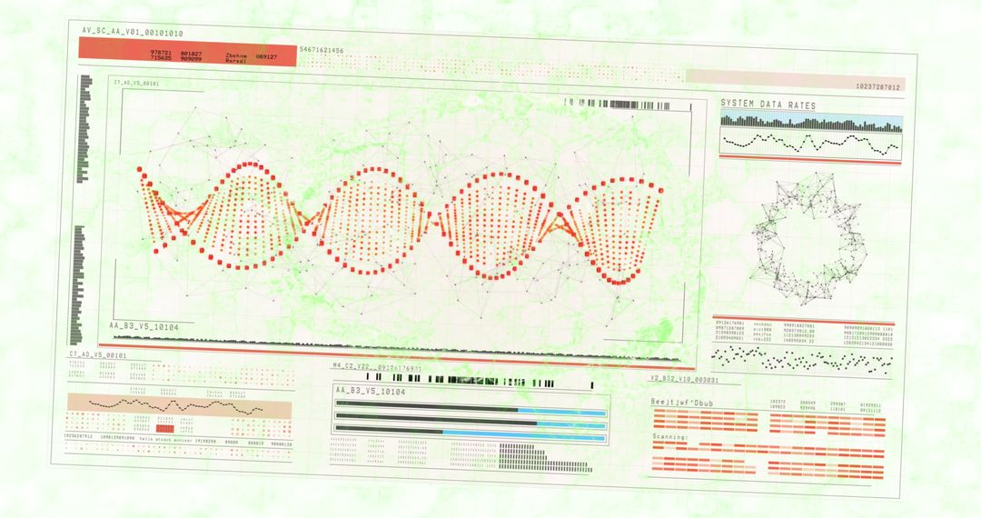 Futuristic Digital Interface with DNA and Brain Diagrams