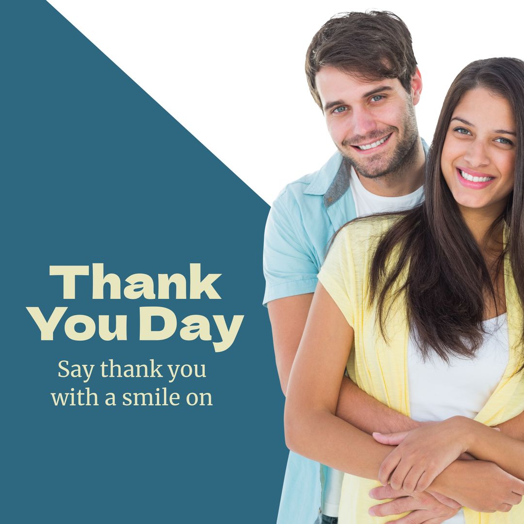 Composition of thank you day text over happy caucasian couple embracing - Download Free Stock Templates Pikwizard.com