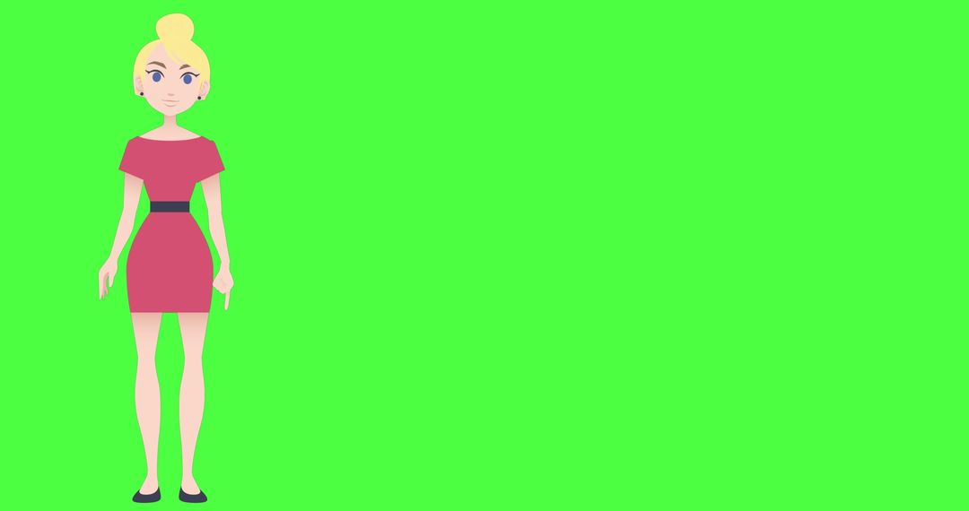 Animated Woman Gesturing with Green Screen Background