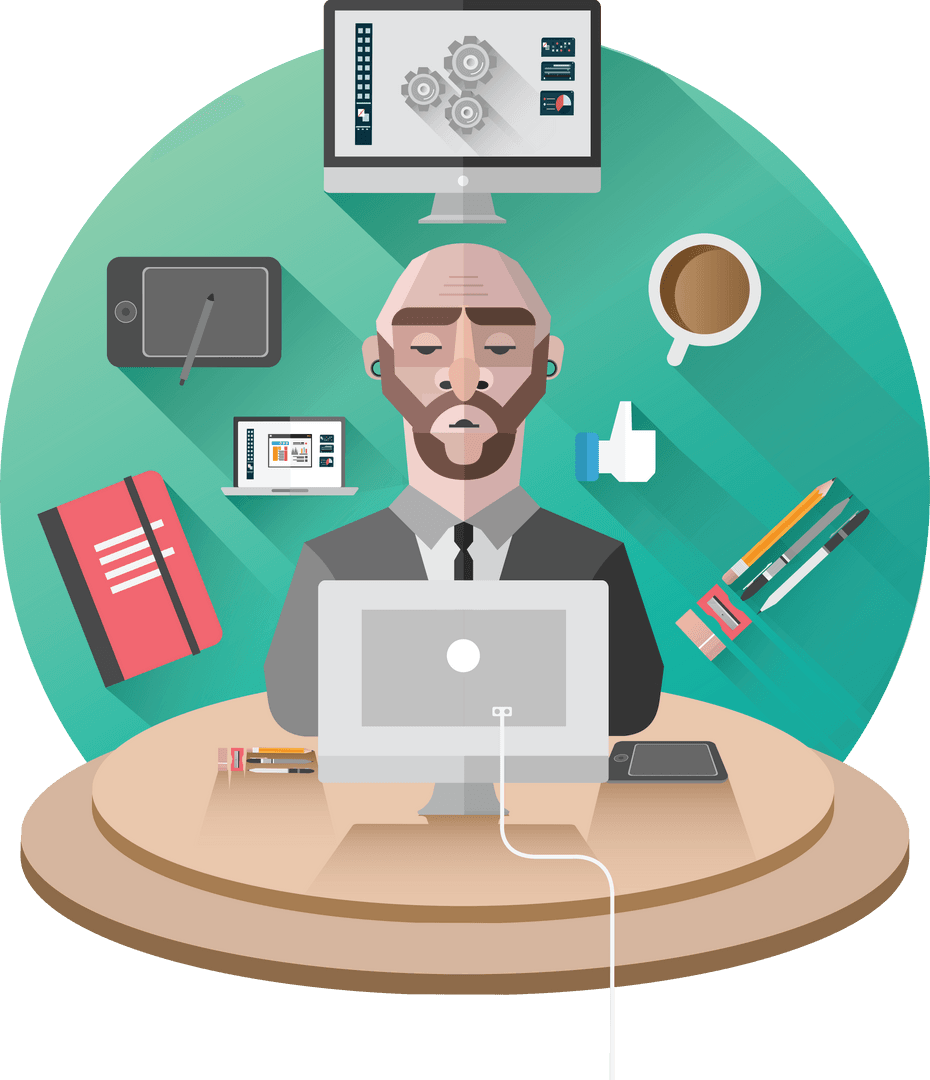 Transparent Illustration of Man Using Computer in Office Setting - Download Free Stock Images Pikwizard.com
