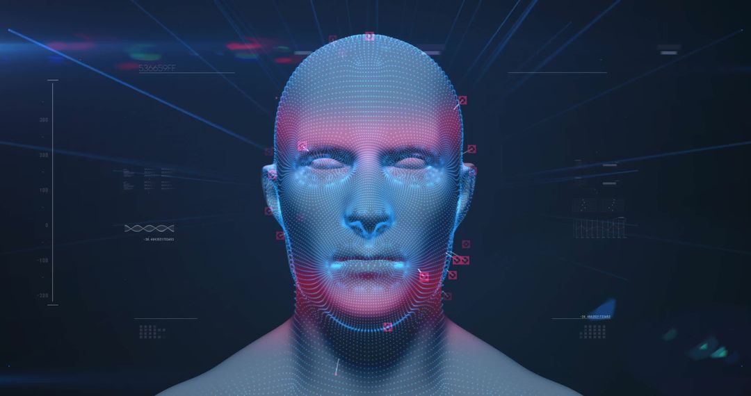 Futuristic Data Visualization Over Digital Human Face