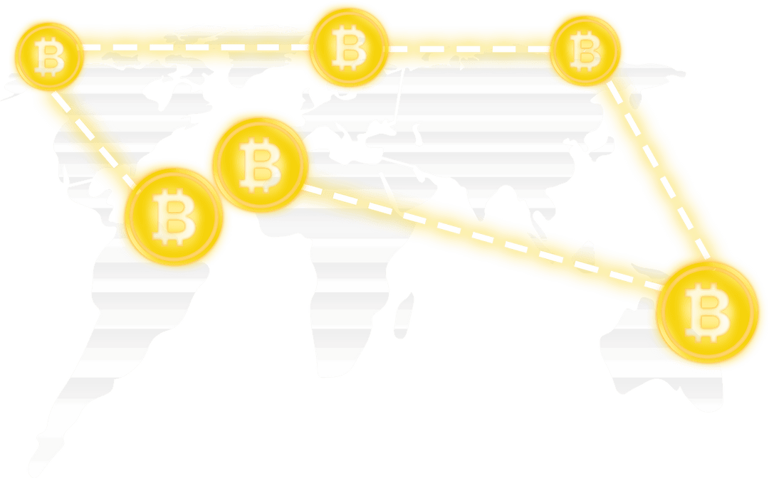 Transparent Bitcoin Symbols with Global Network Theme