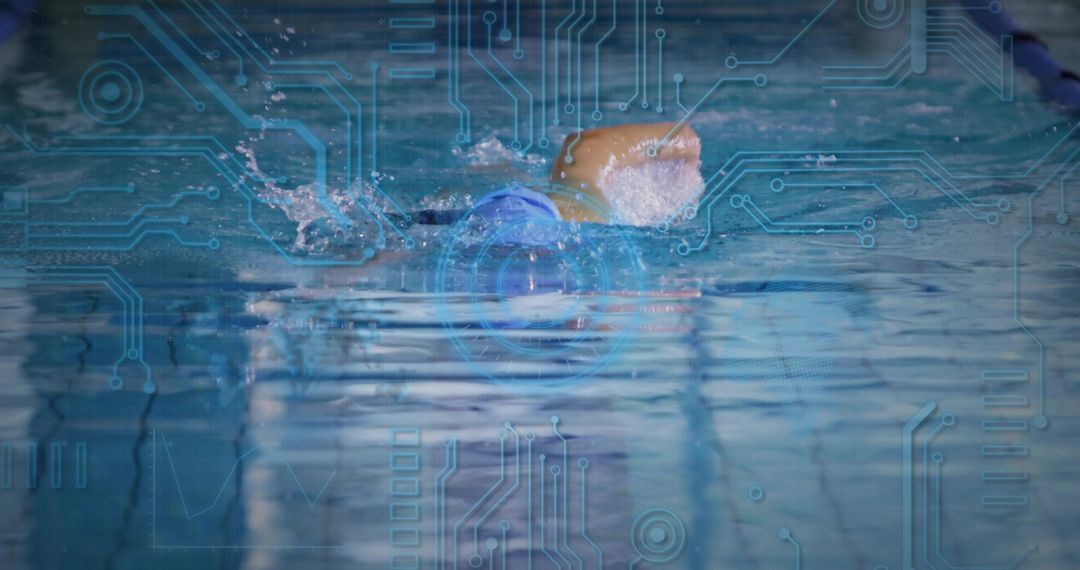 Freestyle Swimmer at Pool Showing Tech Advancements