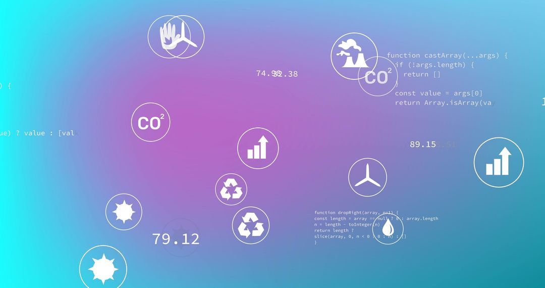 Eco Icons and Data Algorithms on Gradient Background