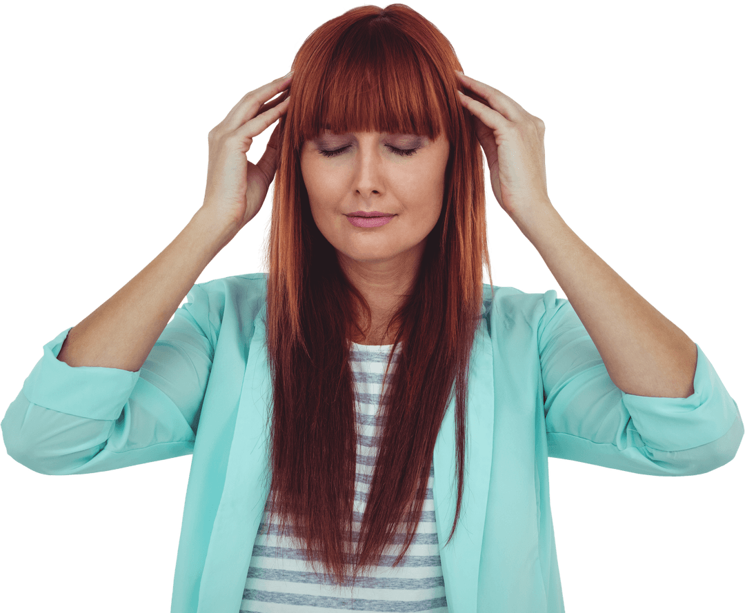 Transparent Image of Woman Holding Head in Painful Expression