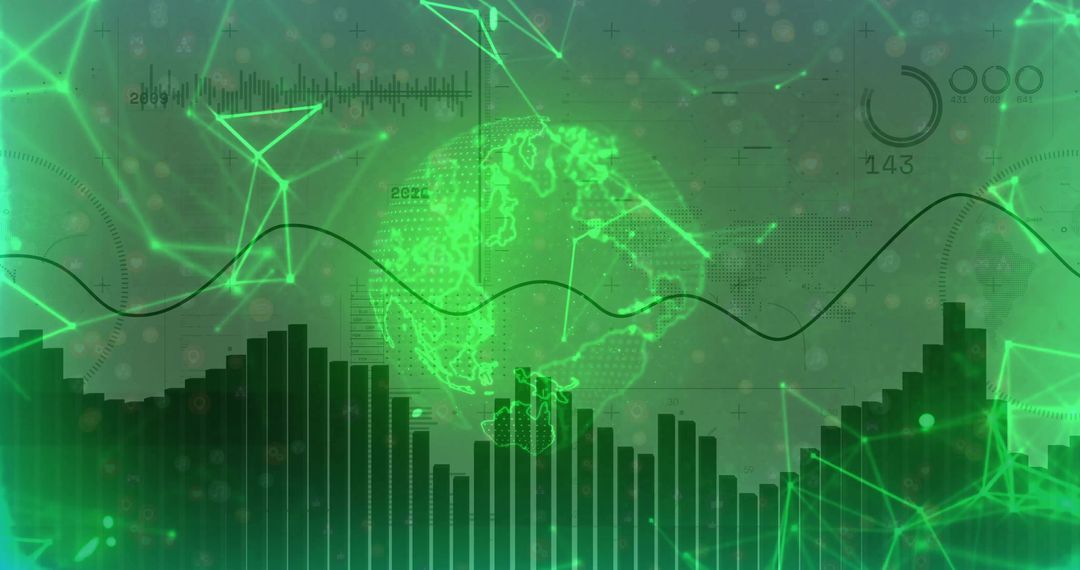 Futuristic Digital Interface with Globe and Data Charts