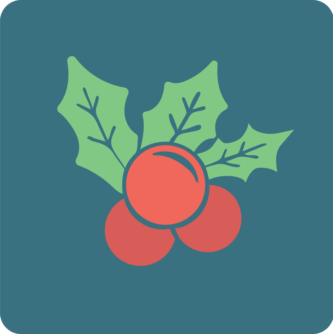 Turquoise Holiday Card with Red Berries on Transparent Background