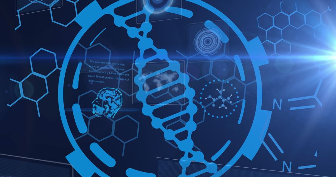 DNA Strand Logo Over Digital Data in Futuristic Research Lab