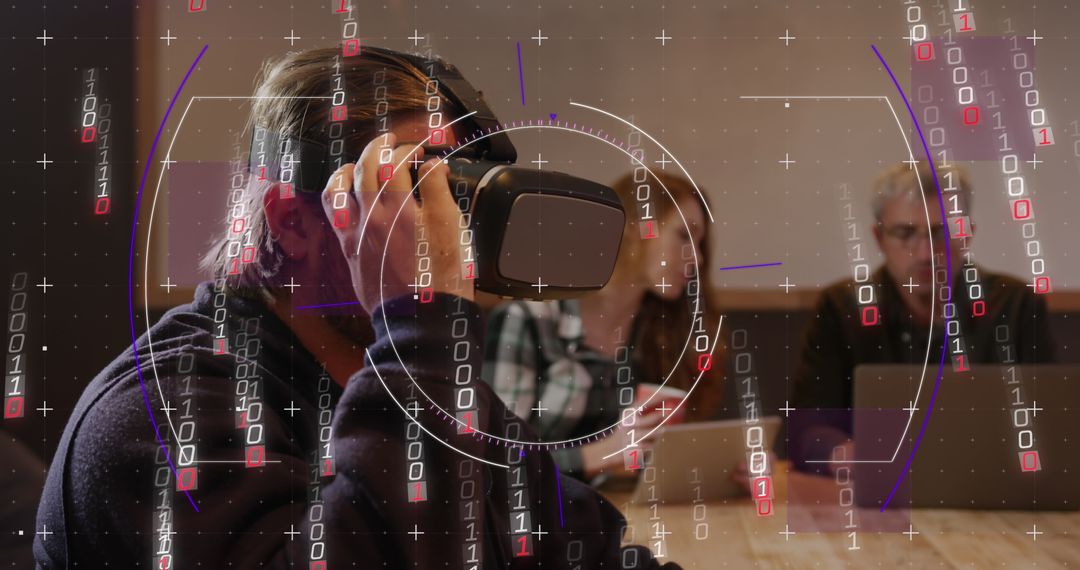 Binary Code and Virtual Reality in Modern Business Meeting