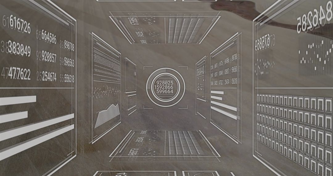 Futuristic Digital Data Interface in Virtual Corridor