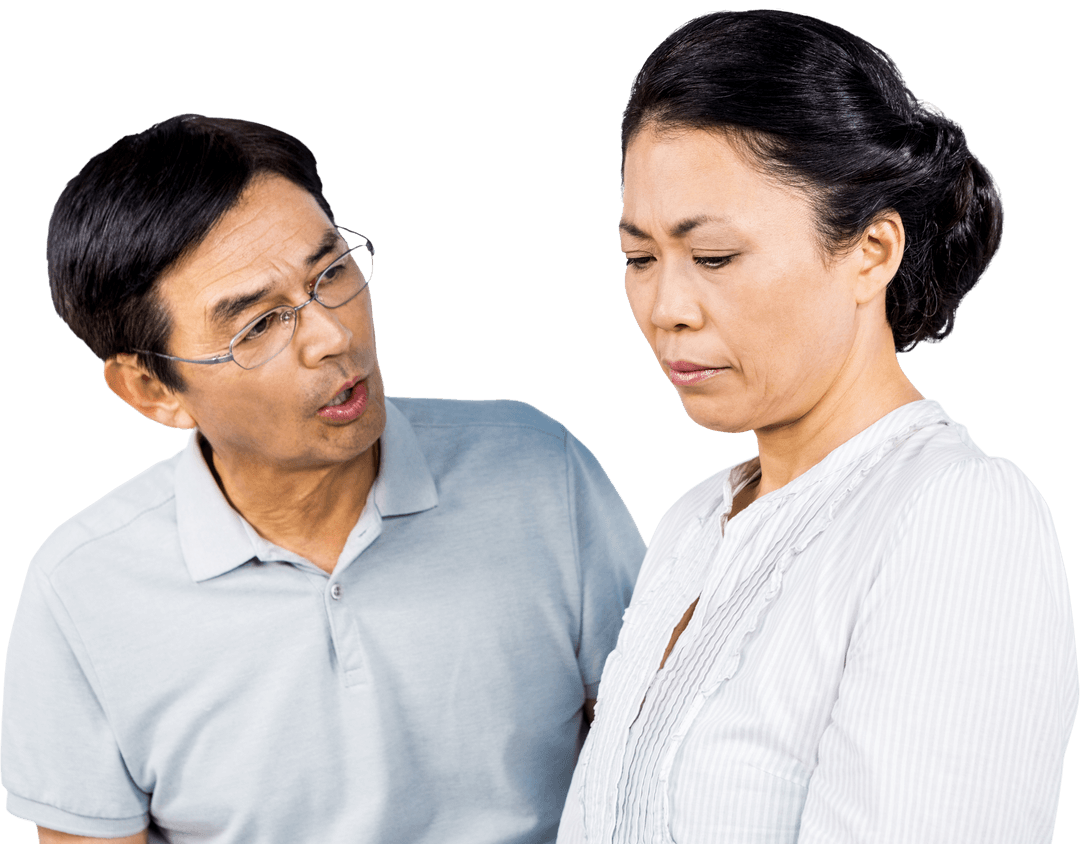 Transparent Background of Older Asian Couple Arguing