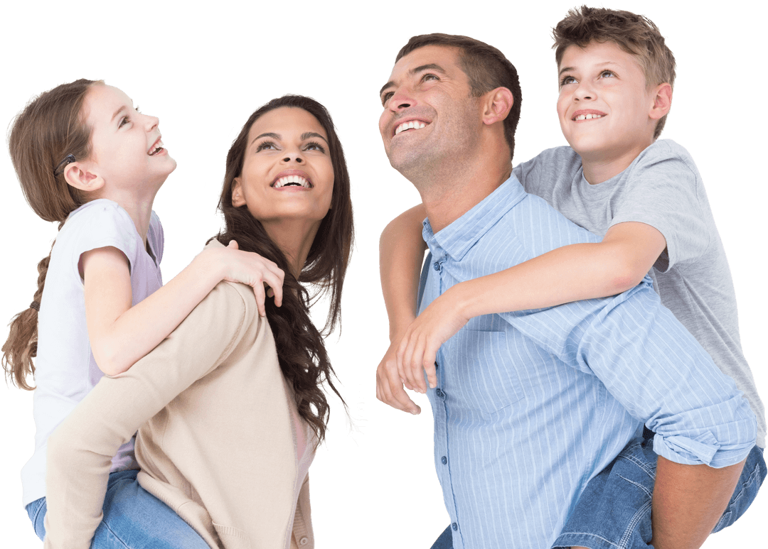Happy Family Giving Piggyback Ride on Transparent Background