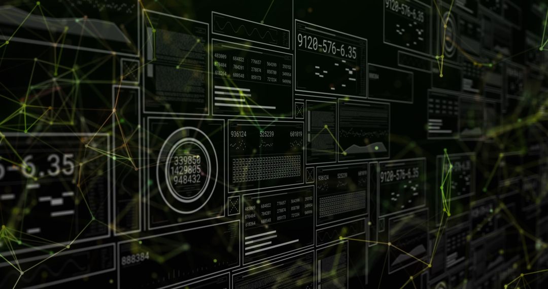 Futuristic Digital Data Interfaces on Black Background