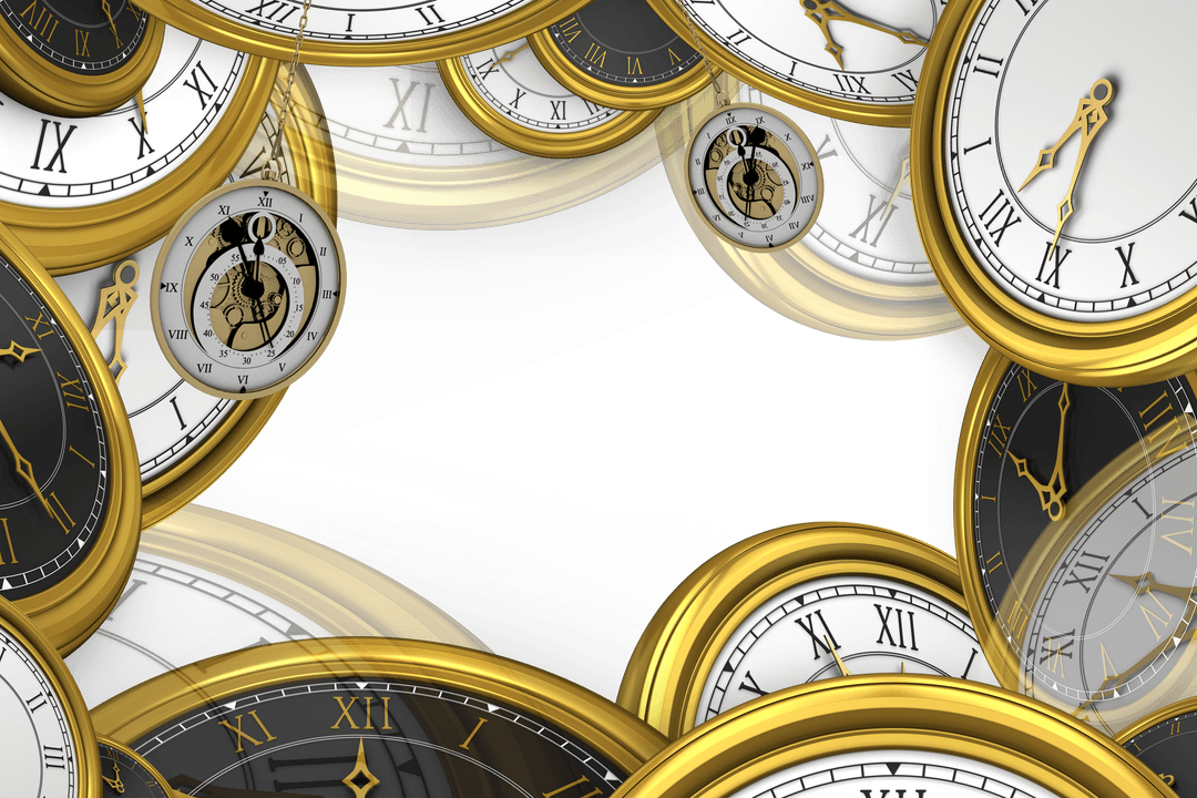 Golden Clocks Illustration with Transparent Background