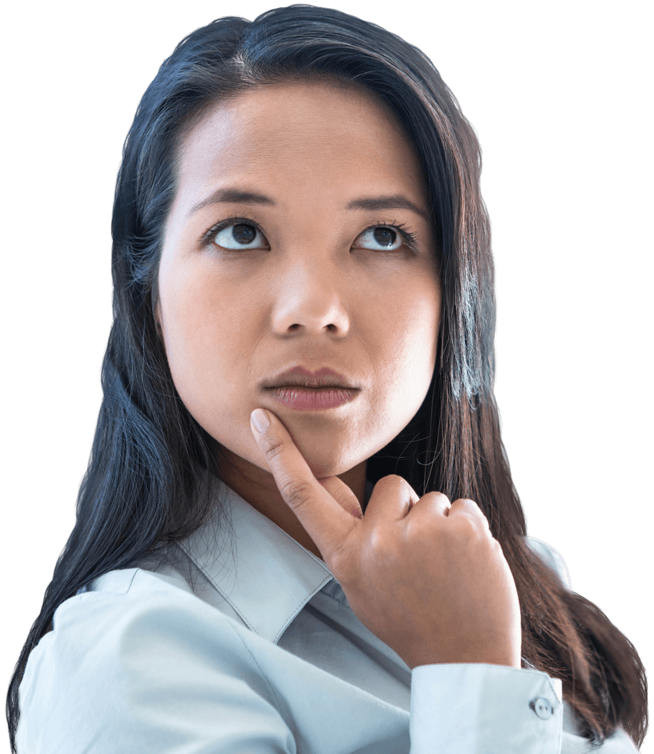 Transparent Thoughtful Businesswoman Contemplating Idea