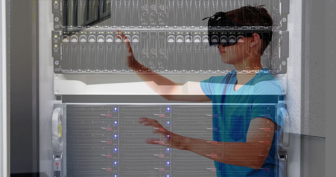 Child Interacting with Virtual Server in Virtual Reality