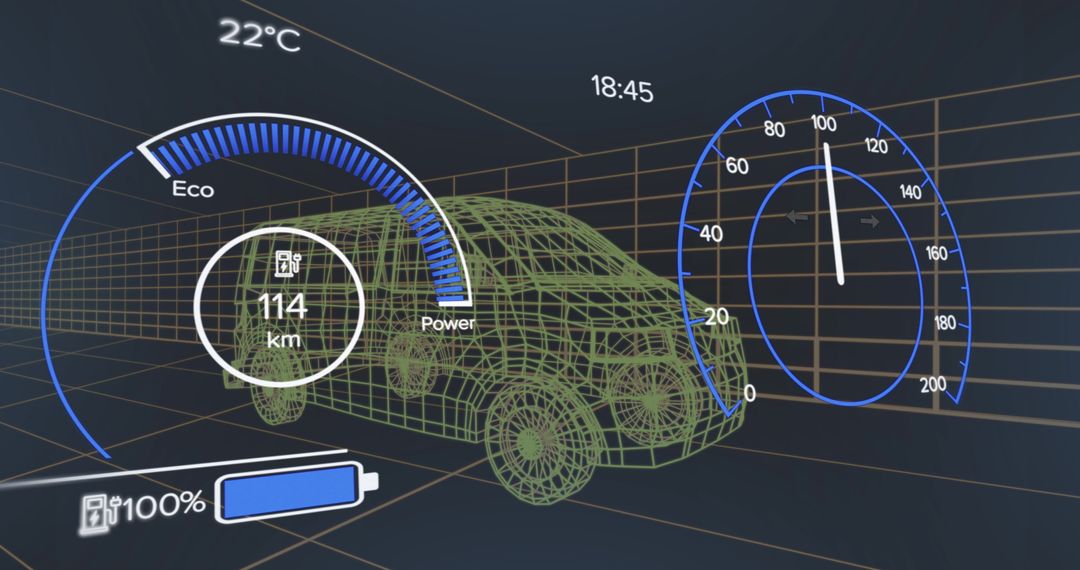 Digital Dashboard Graphic with Speedometer for Electric Cars
