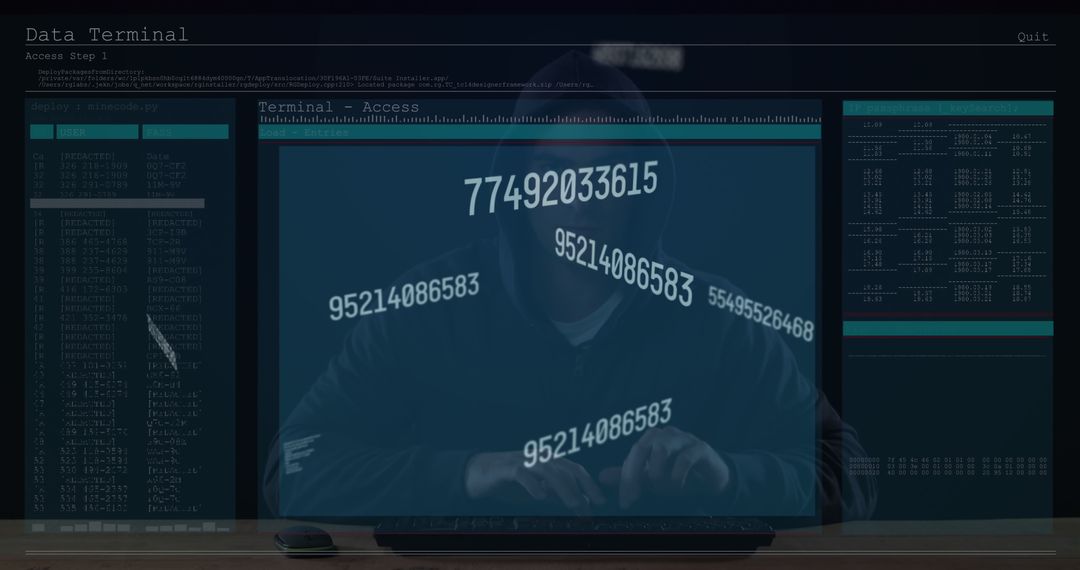 Multiple changing numbers over screen with data processing against male hacker using computer - Free Images, Stock Photos and Pictures on Pikwizard.com