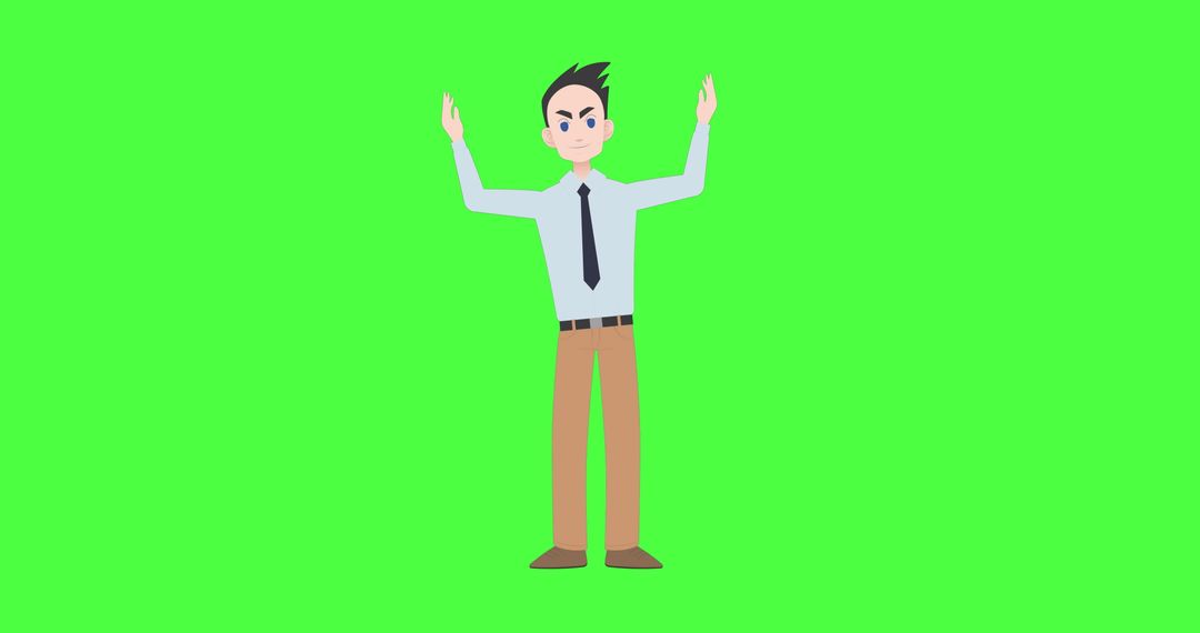 Illustrated Man Gesturing with Open Hands on Green Background