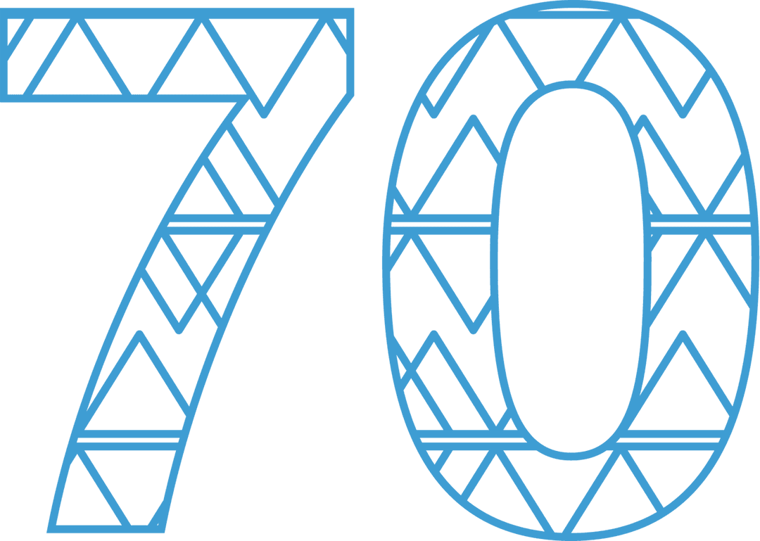 Transparent Blue Number 70 with Geometric Pattern Design