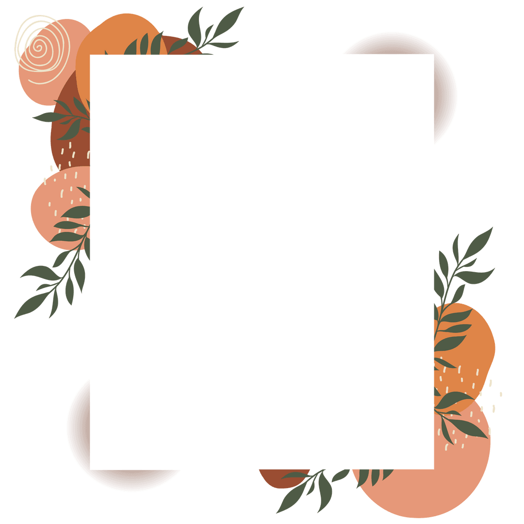 Transparent Ornamental Border with Abstract Shapes and Leaves